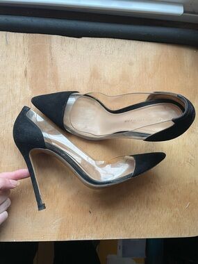 Milano Black Pointed Toe Clear Panel Stiletto Pumps